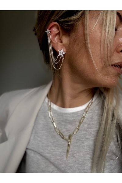 Rossetto Atelier İthal Çelik Wery Star Ear cuff & Küpe