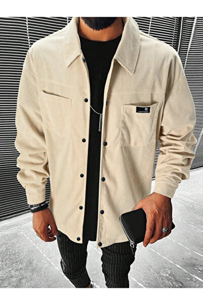 Take Two By Styli Men Beige Corduroy Button-Down Jacket