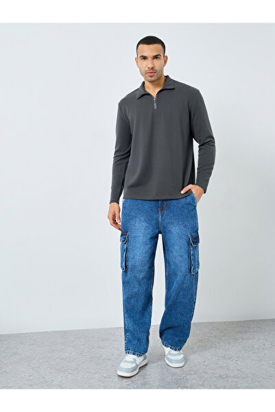 Styli Charcoal Pebble Textured Relaxed Fit Sweatshirt