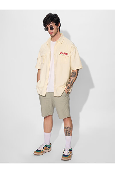 The Souled Store By Styli Men Cream Oversized Shirt with Flap Pocket