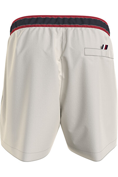 Tommy Hilfiger Men Ivory Polyester Medium Drawstring Swim Trunk