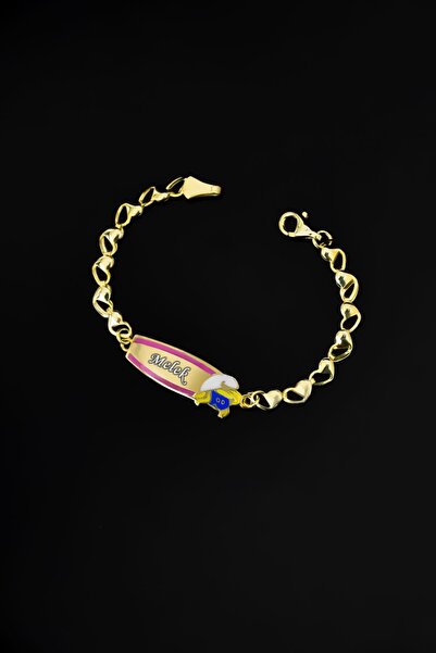 Flamingo 925 Ayar Gümüş Gold Kaplama.Kişiye Özel Isimli Kız Bebek Künyesi