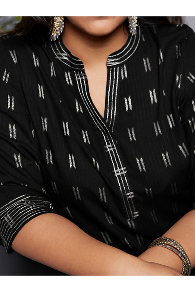 Globus By Styli Plus Size Black Zari Detail Workwear Kurta
