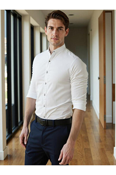 Dennis Lingo By Styli Men Solid Mandarin Collar Casual Shirt