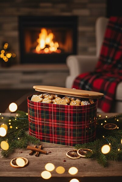 EVLE Metal Bread Box with Plaid Pattern Wooden Cutting Board, 10.4 Lt