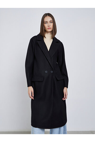 Styli Black Regular Fit Wool Like Button Coat