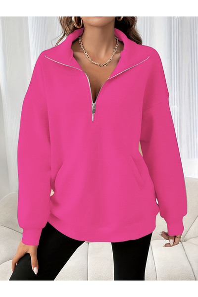Take Two By Styli Pink Collared Sweatshirt with Half-Zip