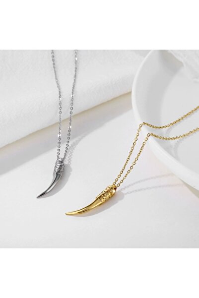 OEM Wolf Tooth Pendant Chain, Unisex, 22 inch, Silver-Plated Stainless Steel