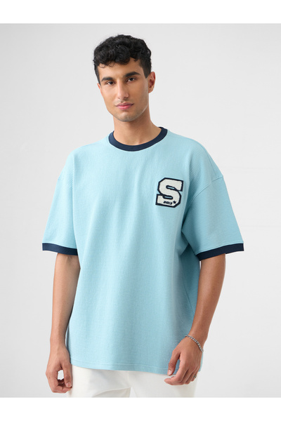 The Souled Store By Styli Men Blue Textured Oversized T-Shirt