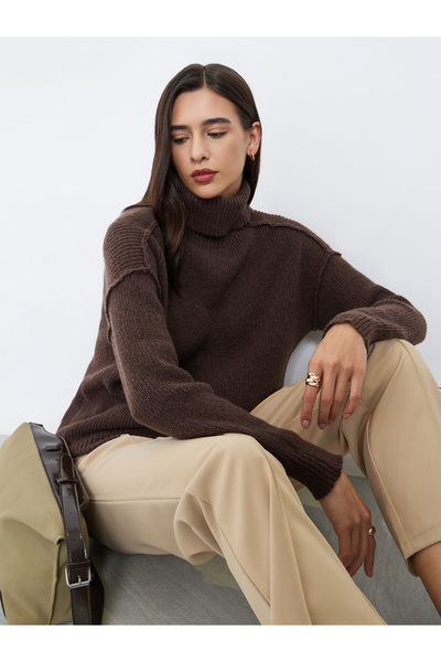 Styli Coffee Brown Oversized Turtleneck Sweater