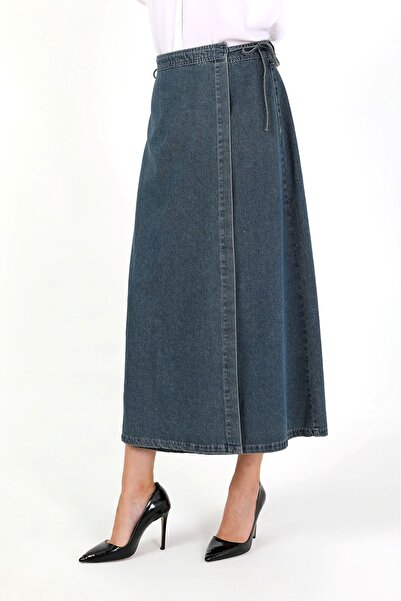 VELLICHOR Yandan Tie-Up Denim Skirt - Blue