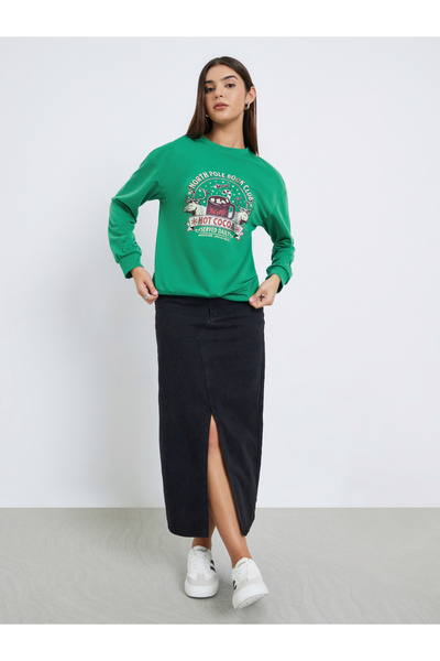 Take Two By Styli Green Regular Fit Graphic Print Sweatshirt