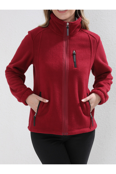Take Two By Styli Red Fleece Jacket with Zip Pockets