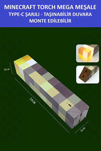 ZETCONCEPT Minecraft Torch - Meşale (Şarjlı - Taşınabilir - Duvara Monte Edilebilir Lamba)-Muhteşem Bir Hediye