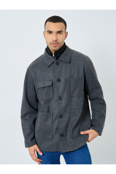 Styli Men Grey Oversized Wool Like Coat