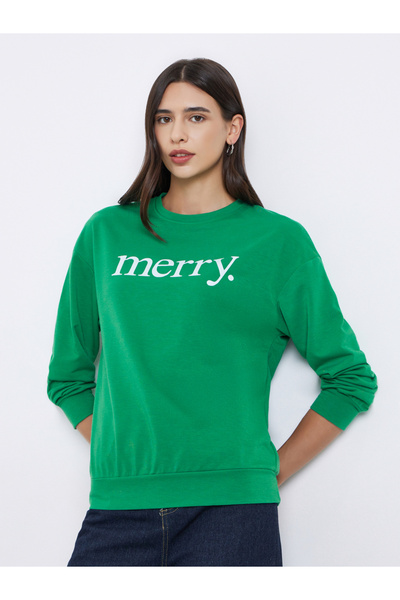 Take Two By Styli Green Merry Slogan Print Sweatshirt