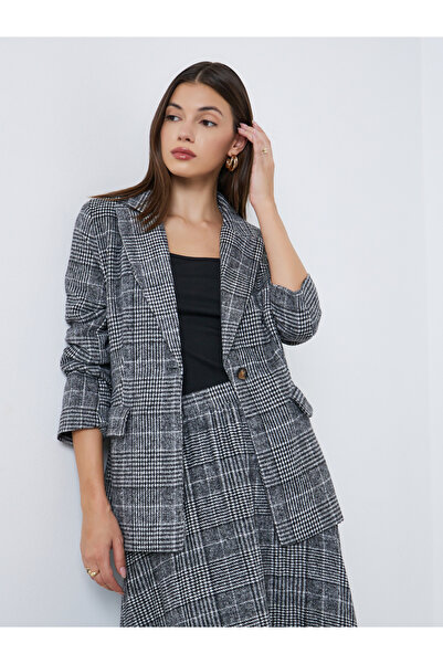 Styli Regular Fit Longline Houndstooth Pattern Blazer