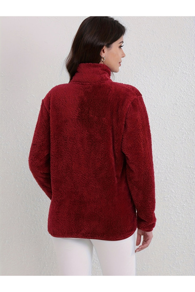 Take Two By Styli Burgundy Fleece Zip-Up Jacket