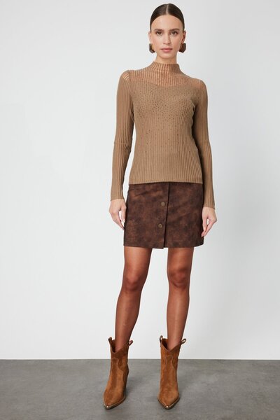 ON Pulover din tricot cu guler transparent cu pietre