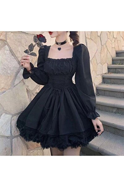 ARS Butik Vintage Gothic Style Balloon Sleeve Detail Long Sleeve Lace Detailed Dress
