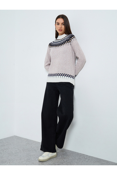 Take Two By Styli Beige Fair Isle Pattern Knit Sweater