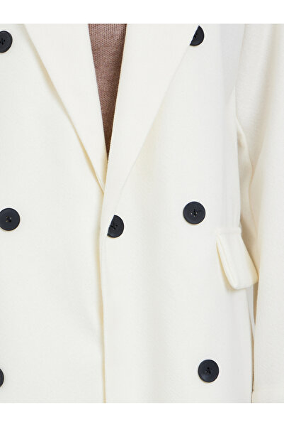 Styli Off White Wool Like Double Breasted Midi Coat