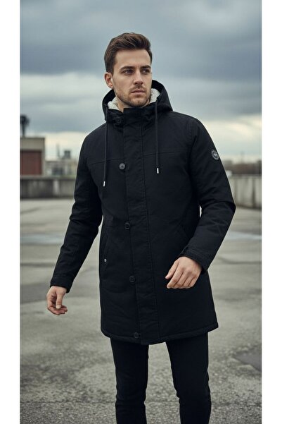 Plus Scorpion Black Men's Gabardine Quilted Lined Coat – Stylish, Warm, and Waterproof