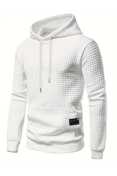 Take Two By Styli Men White Textured Pullover Hoodie