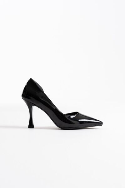 modaserdem أنجيلا حذاء نسائي أسود من الجلد المطلي بكعب عالي