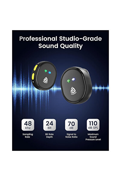 AKINGUAR Ασύρματο σετ μικροφώνων 2x μικρόφωνα + 1 δέκτης, HiFi 48kHz, 200μ, USB-C/Lightning/USB-A