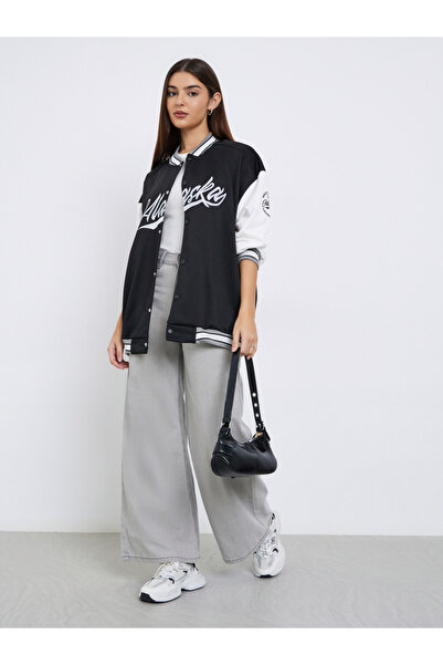 Styli Women Oversized Varsity Bomber Jacket