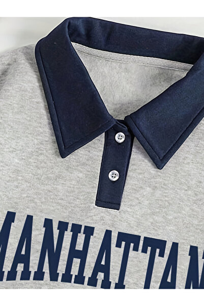 Take Two By Styli Grey Manhattan Print Polo Neck Sweatshirt