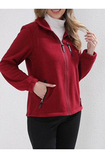 Take Two By Styli Red Fleece Jacket with Zip Pockets