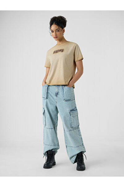 The Souled Store By Styli Beige Embroidered Washed T-Shirt