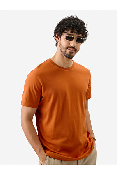 The Souled Store By Styli Men Orange Plain Interlock Cotton T-Shirt