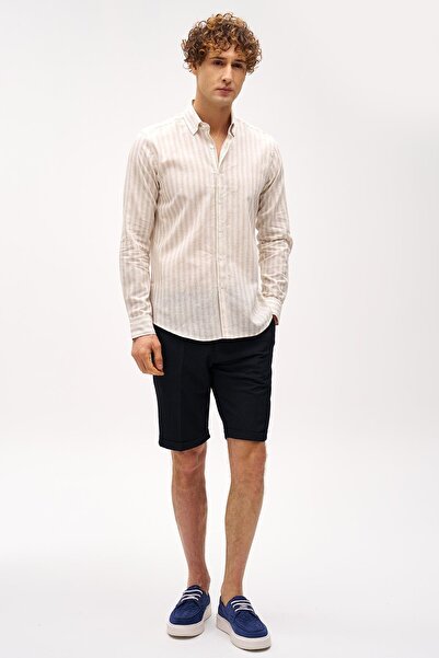 İgs Бежева бавовняна сорочка з довгими рукавами та коміром на ґудзиках, динамічного крою та без кишень