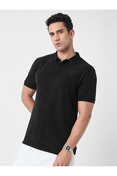 The Souled Store By Styli Men Charcoal Vintage Wash Polo