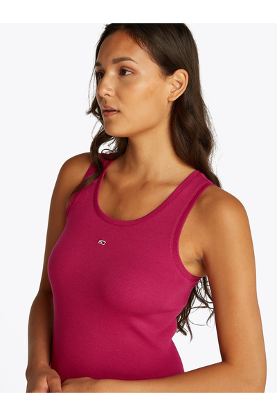 Tommy Hilfiger Women Brilliant Berry Ribbed Sleeveless Tank Dress