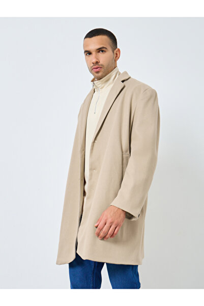 Styli Men Beige Longline Wool Like Coat