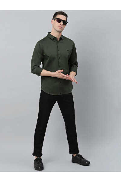 Dennis Lingo By Styli Men Olive Slim Fit Cotton Casual Shirt