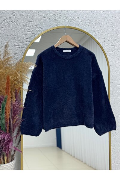 BENAHOLL Alina Bearded Short Oversized Sweater-Zi̇6261 Navy Blue