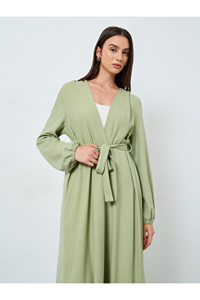 Take Two By Styli Green Hooded Kimono with Tie Belt
