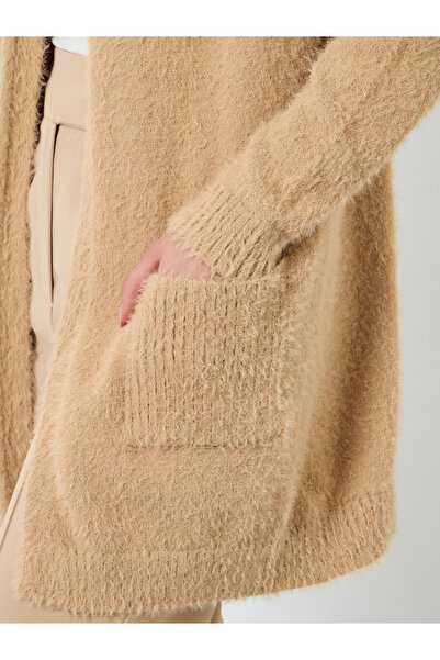 Take Two By Styli Khaki Furry Knit Longline Cardigan