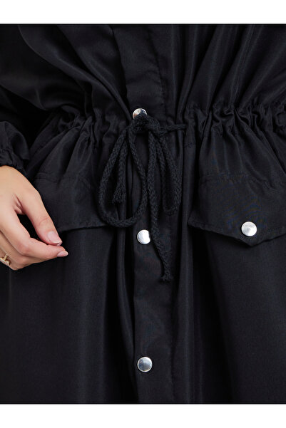 Styli Black Oversized Utility Coat with Drawstring
