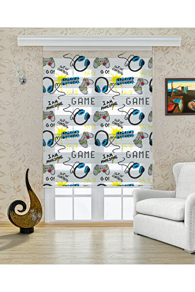 Yznhome Çocuk odası- Gamepad ve Arabalı Oyun Dünyası Desenli Zebra Perde - YZN-445
