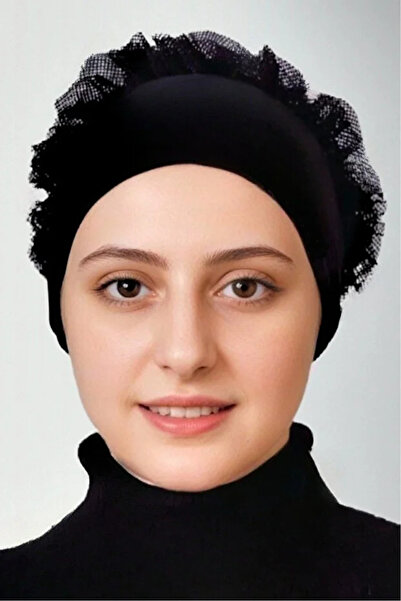 Marka Sakra Siyah Kaymayan ( Kaymaz ) Fırfırlı Silikonlu Tesettür Bone