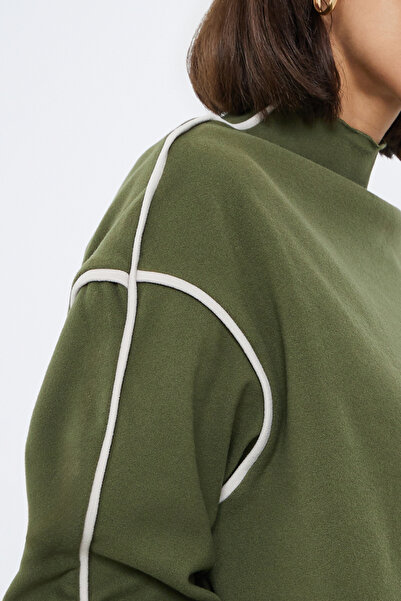 Styli Dark Green Oversized Funnel Neck Sweatshirt