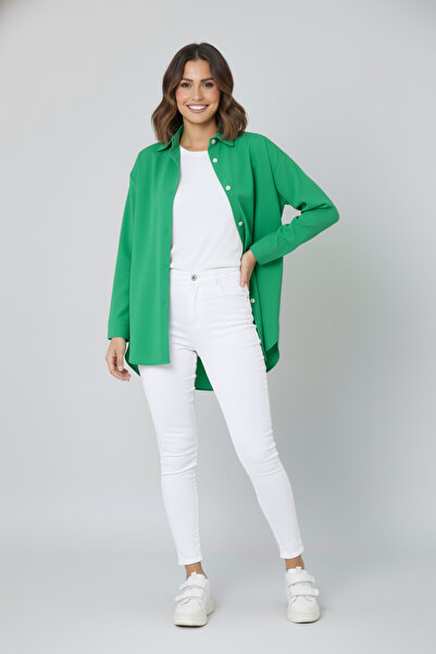 nacar çarşı Cămașă cu mânecă lungă, oversize, verde Nefti, pentru femei, stil...