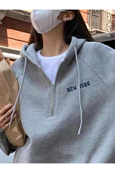 Take Two By Styli Grey Relaxed Fit Hoodie with Quarter Zip