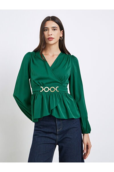 Take Two By Styli Emerald Green Puff Sleeve Wrap To